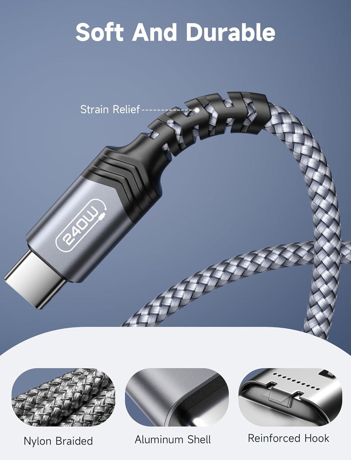 imageJSAUX 240W USB C to USB C Cable 10FT USB C Cord Type C Fast Charging for MacBook iPad Dell XPS iPhone 17iPhone AiriPhone 17 ProiPhone 17 Pro Max iPhone 1615 Samsung Galaxy Pixel  BlueGrey