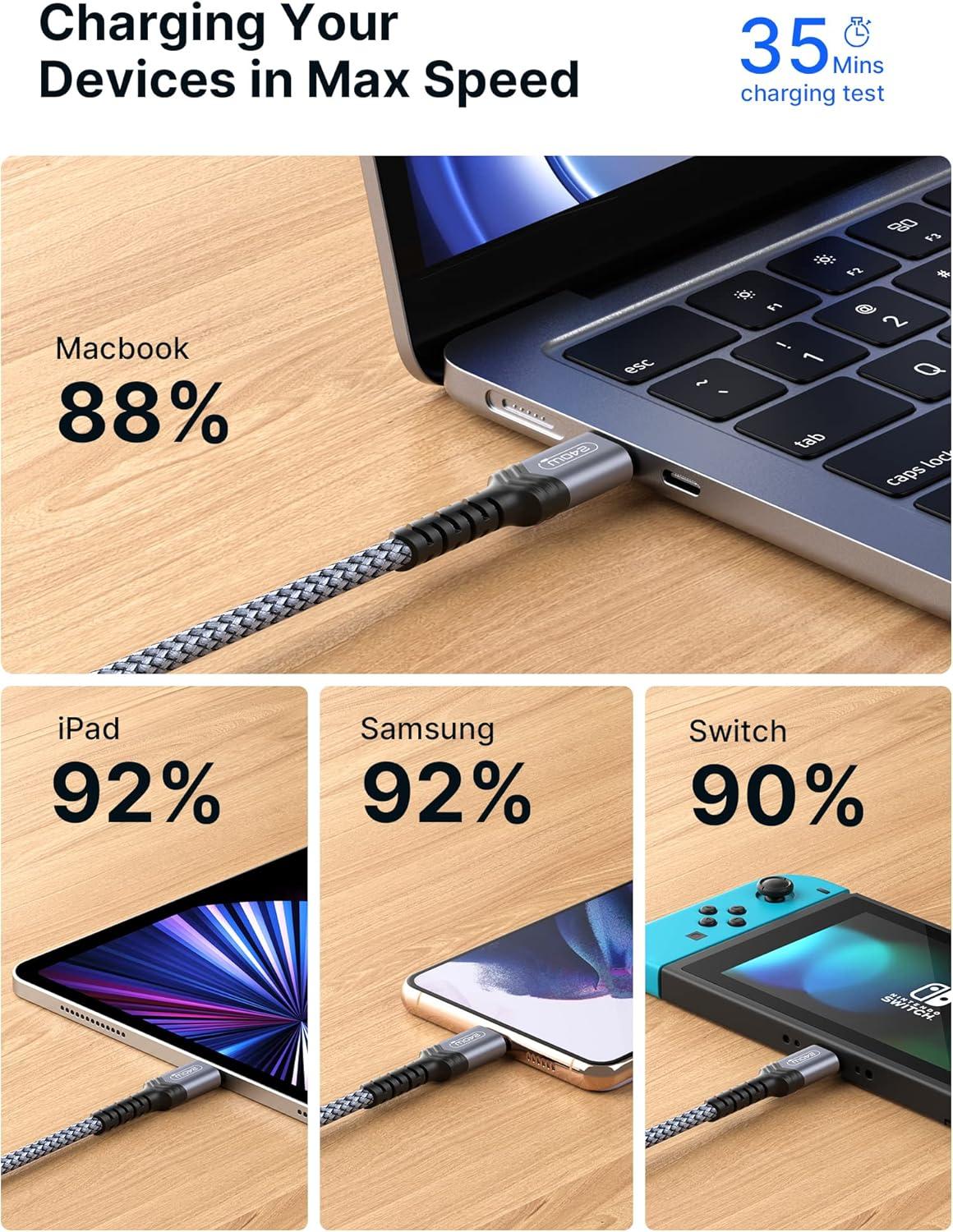 imageJSAUX 240W USB C to USB C Cable 10FT USB C Cord Type C Fast Charging for MacBook iPad Dell XPS iPhone 17iPhone AiriPhone 17 ProiPhone 17 Pro Max iPhone 1615 Samsung Galaxy Pixel  BlueGrey