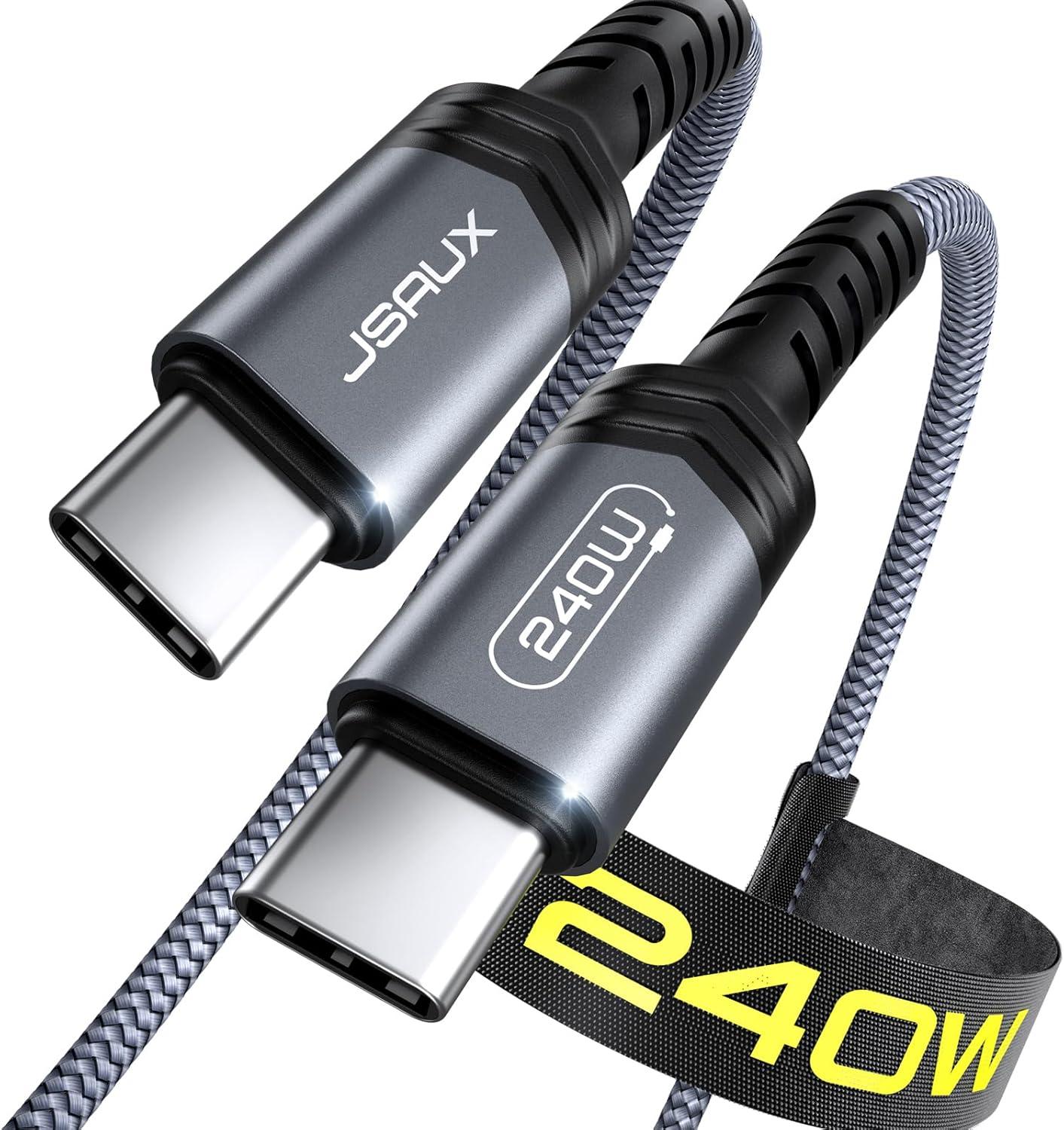 imageJSAUX 240W USB C to USB C Cable 10FT USB C Cord Type C Fast Charging for MacBook iPad Dell XPS iPhone 17iPhone AiriPhone 17 ProiPhone 17 Pro Max iPhone 1615 Samsung Galaxy Pixel  BlueGrey