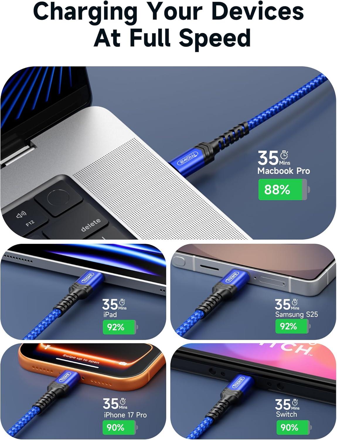 imageJSAUX 240W USB C to USB C Cable 10FT USB C Cord Type C Fast Charging for MacBook iPad Dell XPS iPhone 17iPhone AiriPhone 17 ProiPhone 17 Pro Max iPhone 1615 Samsung Galaxy Pixel  BlueBlue