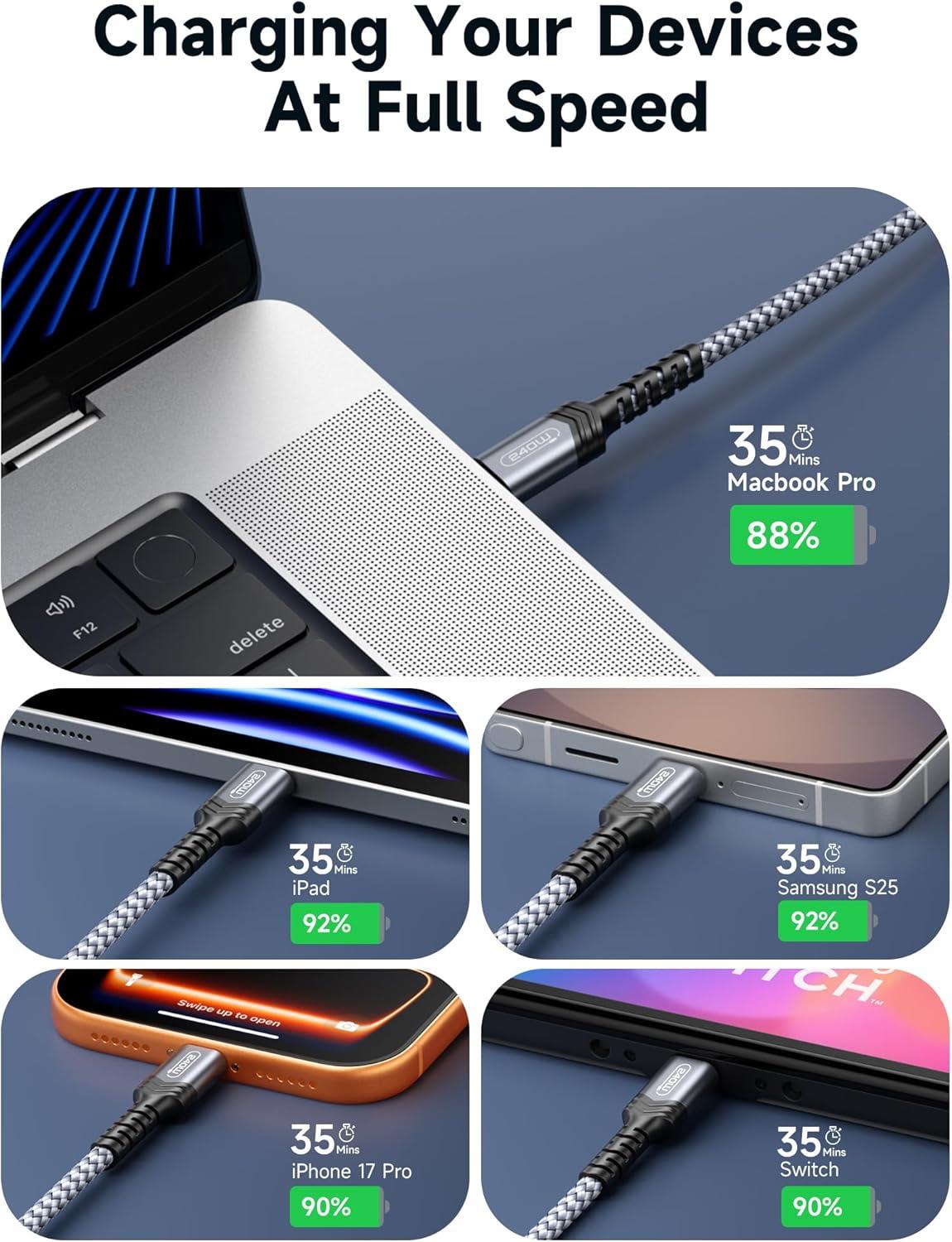 imageJSAUX 240W USB C to USB C Cable 10FT USB C Cord Type C Fast Charging for MacBook iPad Dell XPS iPhone 17iPhone AiriPhone 17 ProiPhone 17 Pro Max iPhone 1615 Samsung Galaxy Pixel  BlueGrey