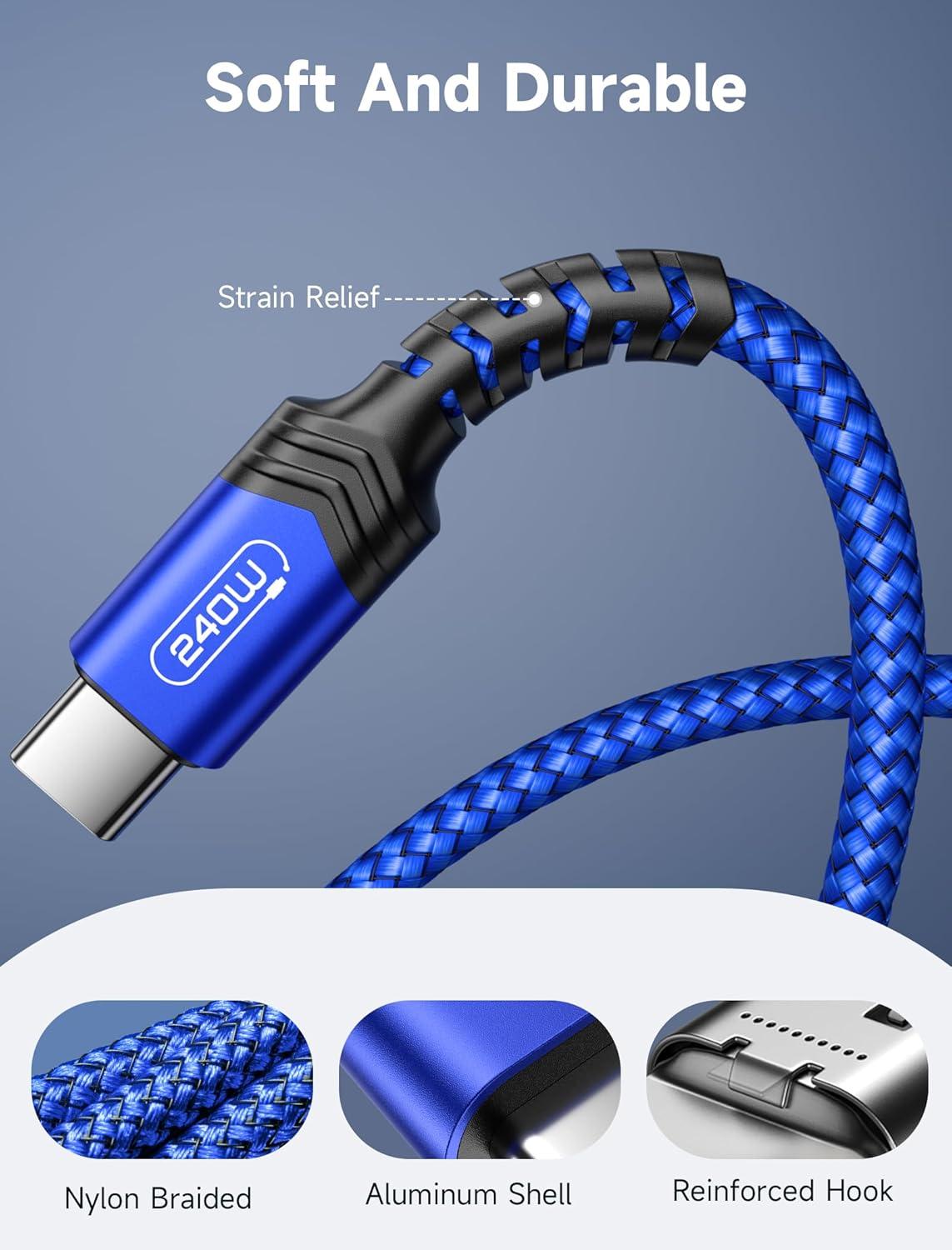 imageJSAUX 240W USB C to USB C Cable 10FT USB C Cord Type C Fast Charging for MacBook iPad Dell XPS iPhone 17iPhone AiriPhone 17 ProiPhone 17 Pro Max iPhone 1615 Samsung Galaxy Pixel  BlueBlue