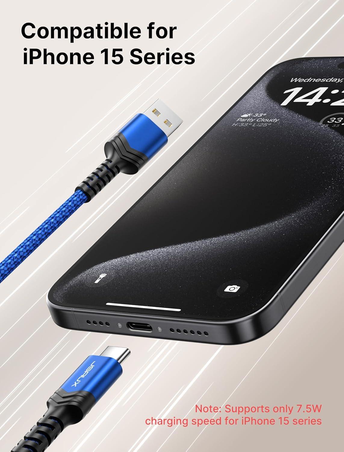 imageJSAUX USB C Cable Fast Charging 3Pack10ft66ft33ft USB A to Type C Charger Cord for iPhone 1717 Pro17 Pro Max iPhone 1616 Pro16 Pro Max Samsung Galaxy S23 S22 S20 USB C ChargerBlueBlue