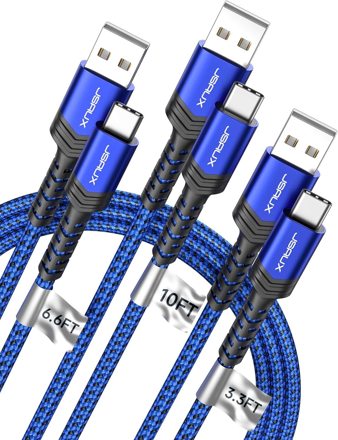 imageJSAUX USB C Cable Fast Charging 3Pack10ft66ft33ft USB A to Type C Charger Cord for iPhone 1717 Pro17 Pro Max iPhone 1616 Pro16 Pro Max Samsung Galaxy S23 S22 S20 USB C ChargerBlueBlue