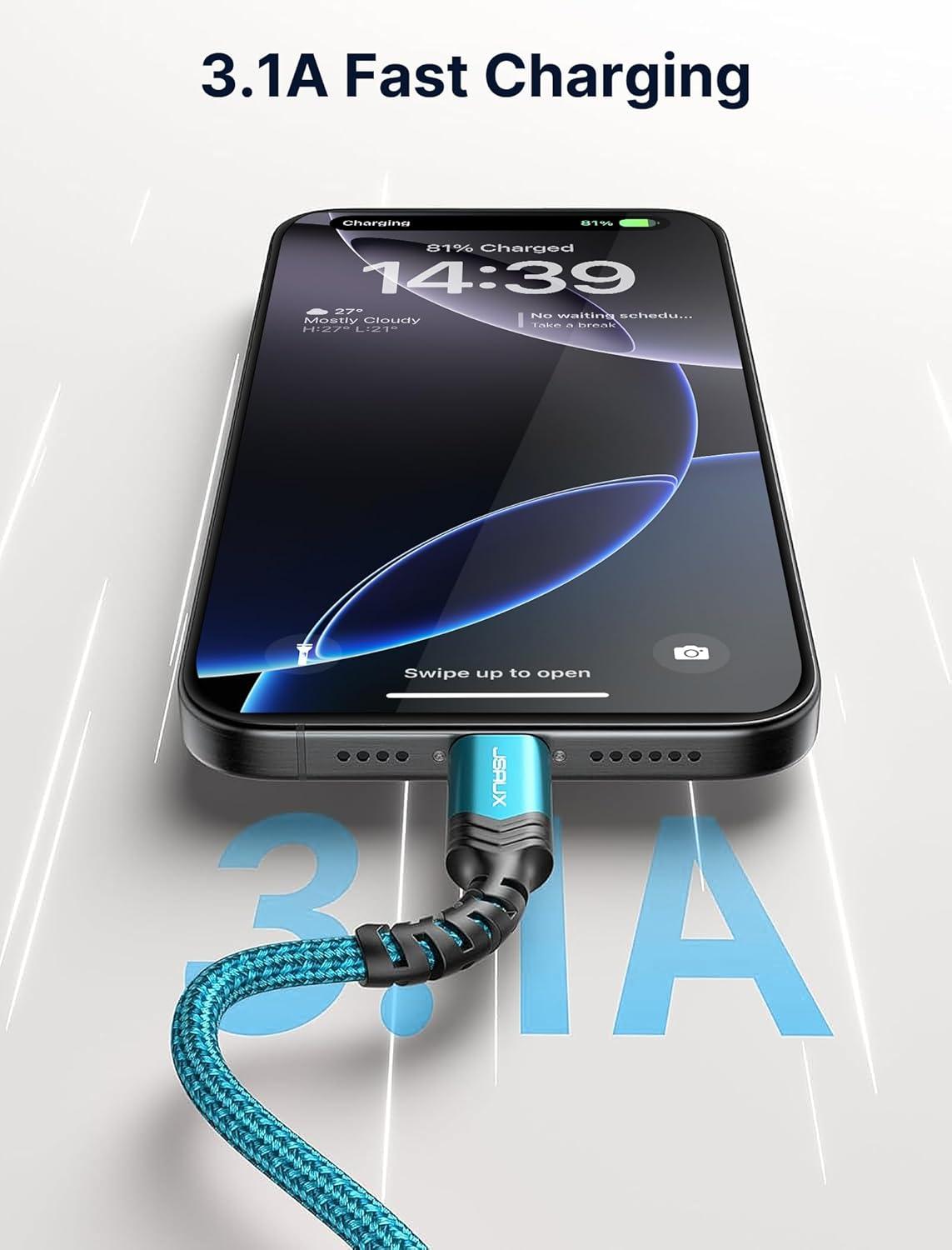 imageJSAUX USB C Cable Fast Charging 3Pack10ft66ft33ft USB A to Type C Charger Cord for iPhone 1717 Pro17 Pro Max iPhone 1616 Pro16 Pro Max Samsung Galaxy S23 S22 S20 USB C ChargerBlueGreen