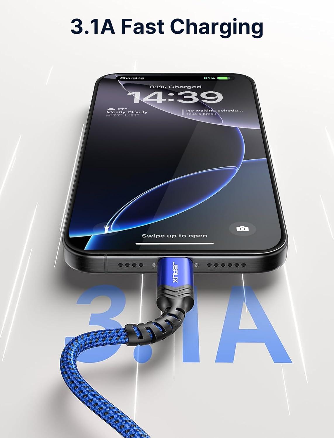 imageJSAUX USB C Cable Fast Charging 3Pack10ft66ft33ft USB A to Type C Charger Cord for iPhone 1717 Pro17 Pro Max iPhone 1616 Pro16 Pro Max Samsung Galaxy S23 S22 S20 USB C ChargerBlueBlue