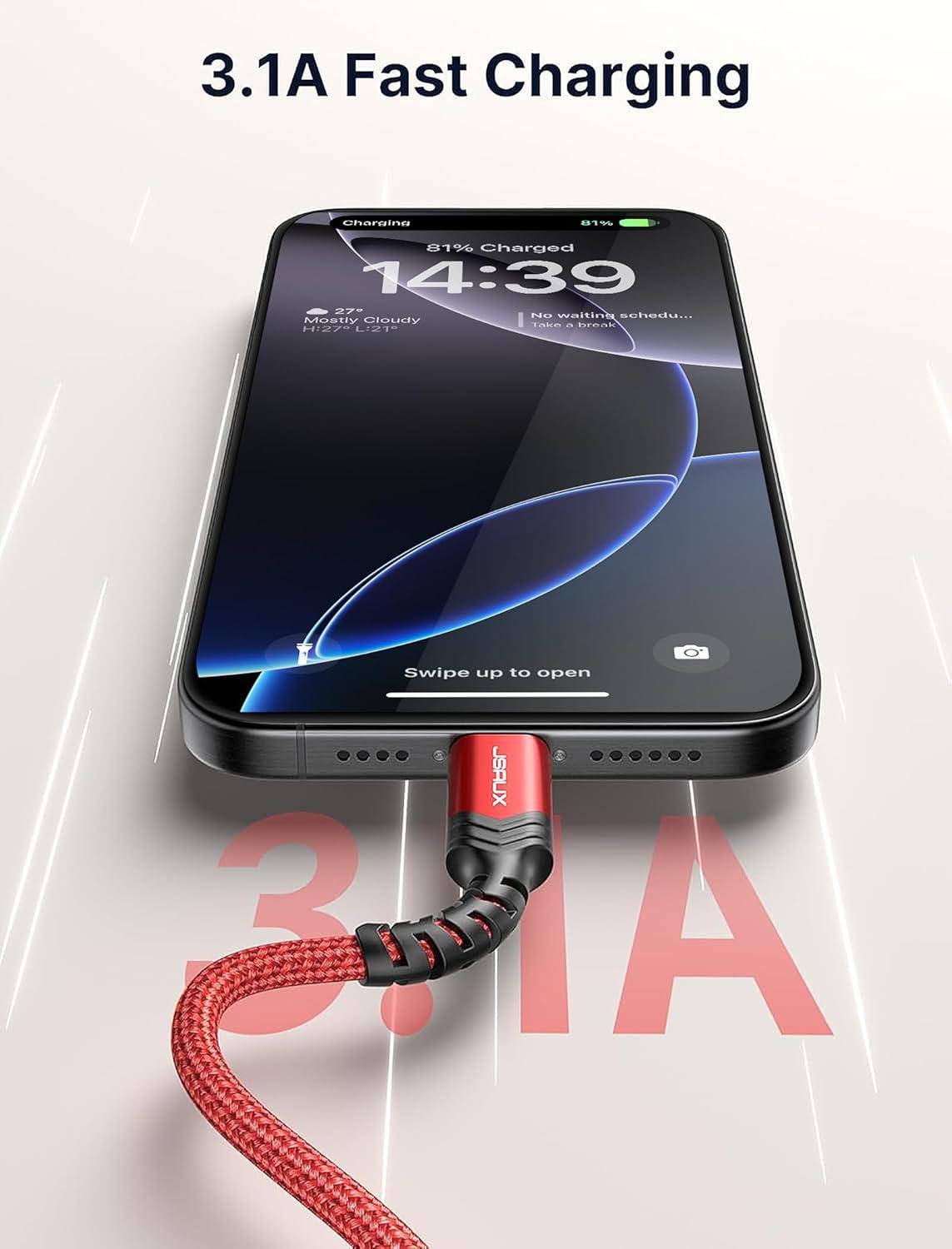 imageJSAUX USB C Cable Fast Charging 3Pack10ft66ft33ft USB A to Type C Charger Cord for iPhone 1717 Pro17 Pro Max iPhone 1616 Pro16 Pro Max Samsung Galaxy S23 S22 S20 USB C ChargerBlueRed