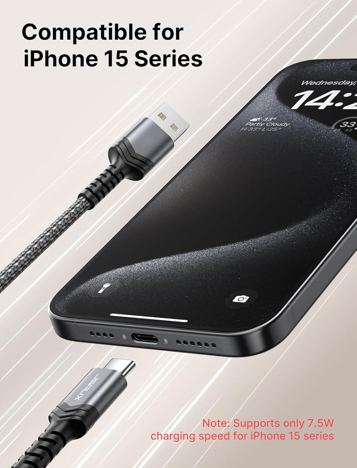 imageJSAUX USB C Cable Fast Charging 3Pack10ft66ft33ft USB A to Type C Charger Cord for iPhone 1717 Pro17 Pro Max iPhone 1616 Pro16 Pro Max Samsung Galaxy S23 S22 S20 USB C ChargerBlueGrey