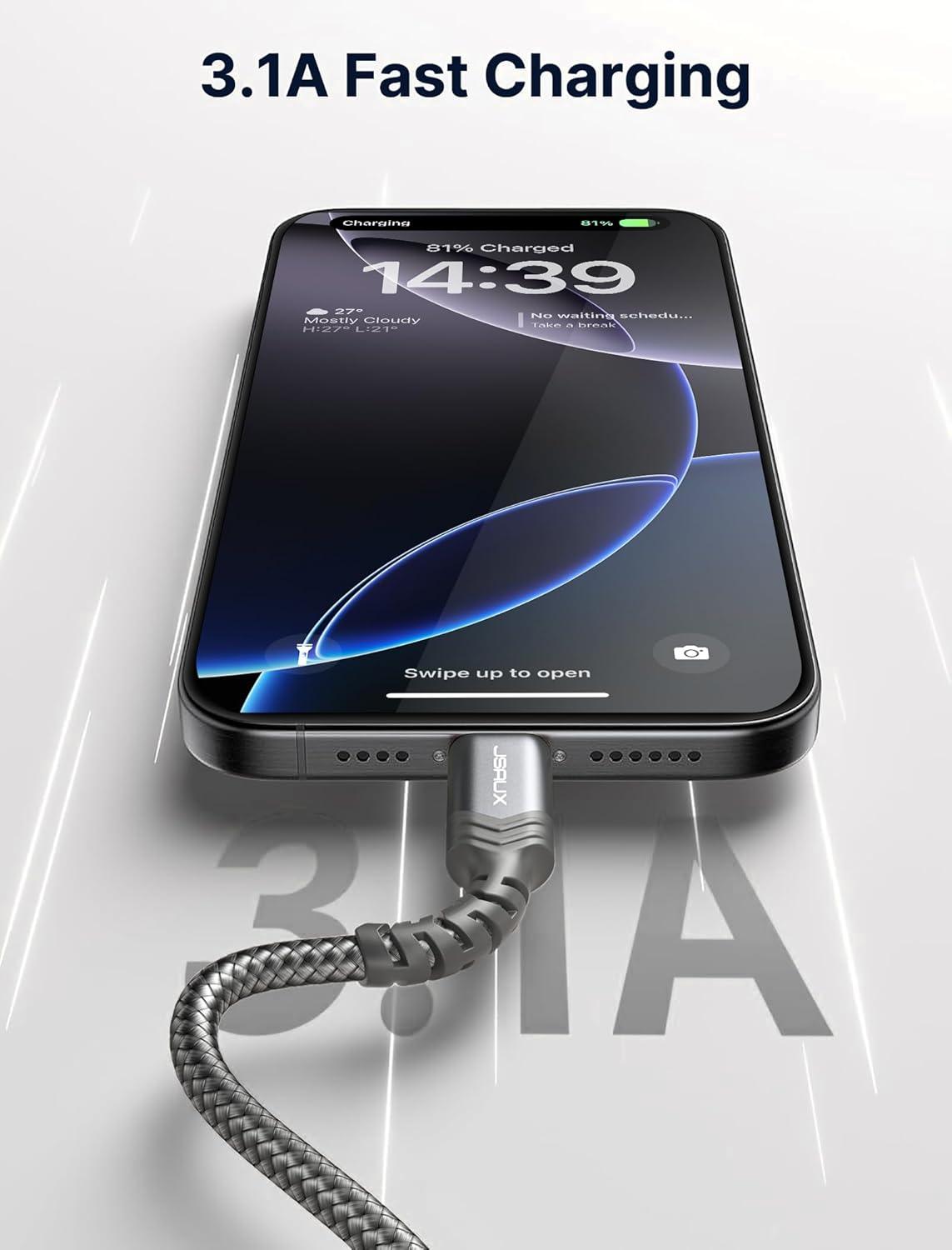 imageJSAUX USB C Cable Fast Charging 3Pack10ft66ft33ft USB A to Type C Charger Cord for iPhone 1717 Pro17 Pro Max iPhone 1616 Pro16 Pro Max Samsung Galaxy S23 S22 S20 USB C ChargerBlueGrey