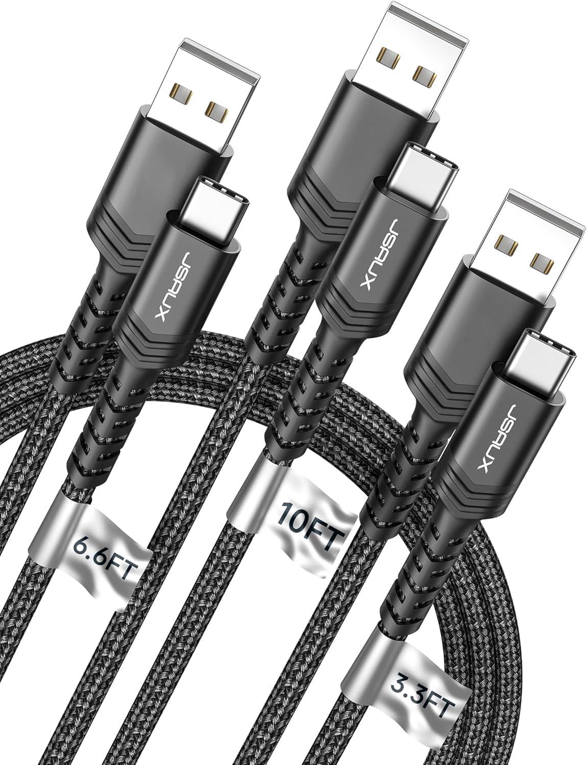imageJSAUX USB C Cable Fast Charging 3Pack10ft66ft33ft USB A to Type C Charger Cord for iPhone 1717 Pro17 Pro Max iPhone 1616 Pro16 Pro Max Samsung Galaxy S23 S22 S20 USB C ChargerBlueBlack