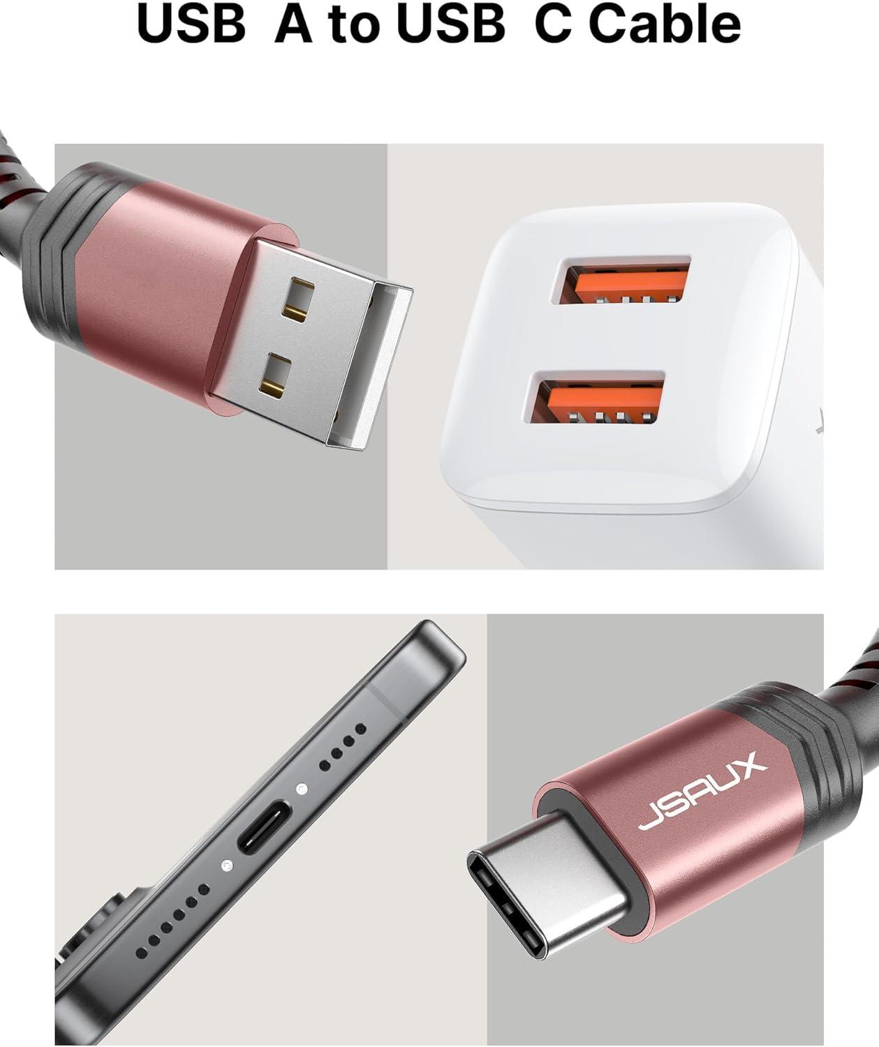 imageJSAUX USB C Cable Fast Charging 3Pack10ft66ft33ft USB A to Type C Charger Cord for iPhone 1717 Pro17 Pro Max iPhone 1616 Pro16 Pro Max Samsung Galaxy S23 S22 S20 USB C ChargerBlueRose Gold