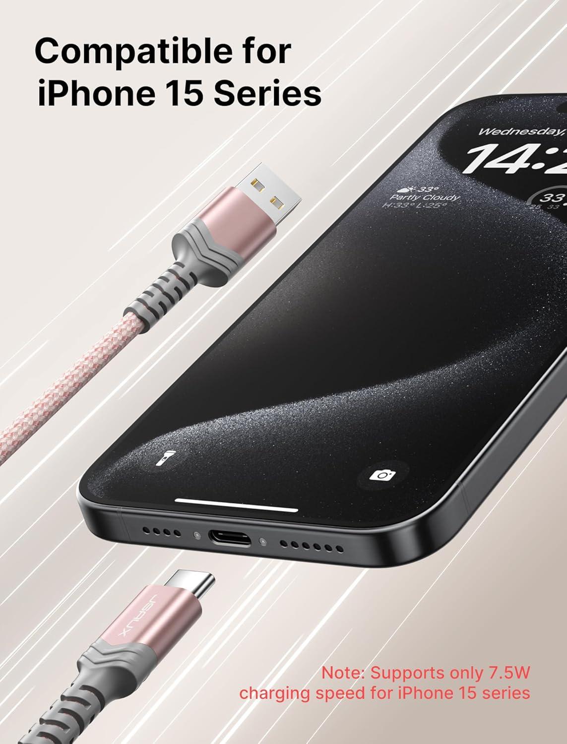 imageJSAUX USB C Cable Fast Charging 3Pack10ft66ft33ft USB A to Type C Charger Cord for iPhone 1717 Pro17 Pro Max iPhone 1616 Pro16 Pro Max Samsung Galaxy S23 S22 S20 USB C ChargerBlueRose Gold