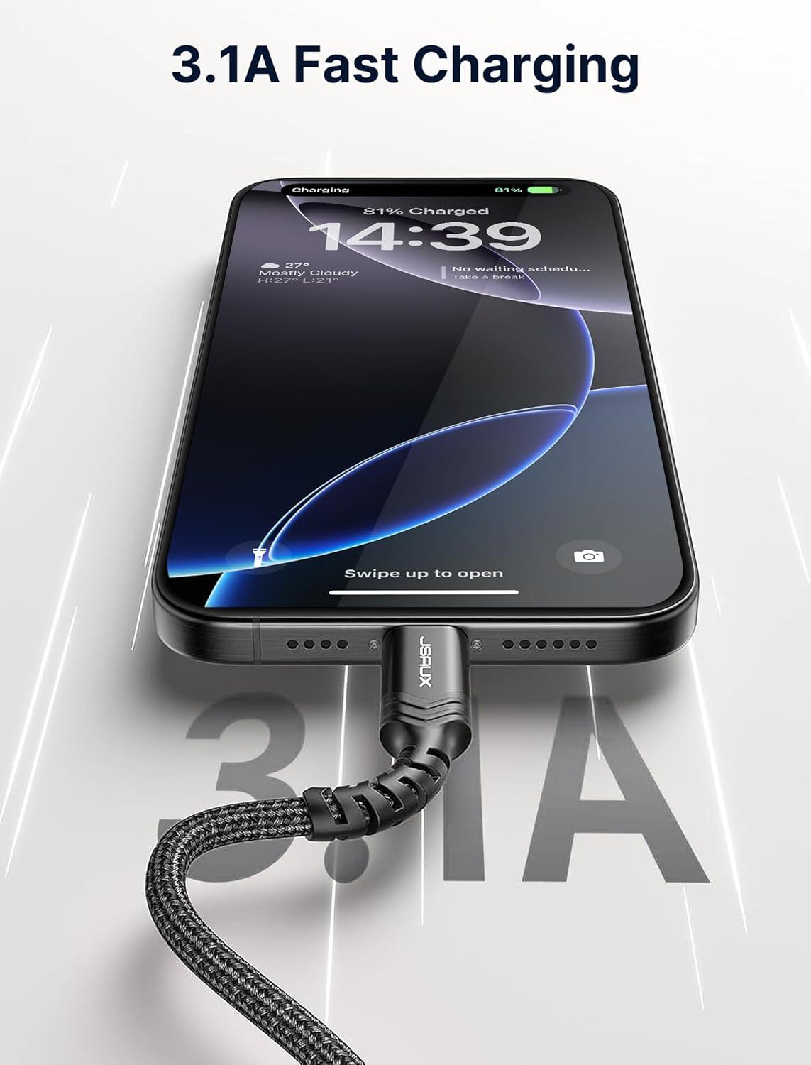 imageJSAUX USB C Cable Fast Charging 3Pack10ft66ft33ft USB A to Type C Charger Cord for iPhone 1717 Pro17 Pro Max iPhone 1616 Pro16 Pro Max Samsung Galaxy S23 S22 S20 USB C ChargerBlueBlack