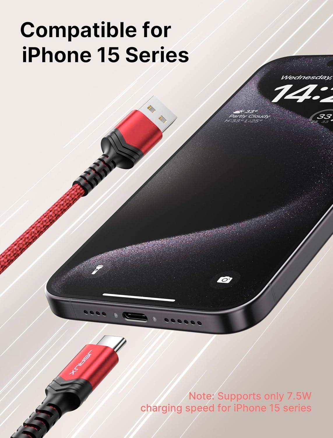 imageJSAUX USB C Cable Fast Charging 3Pack10ft66ft33ft USB A to Type C Charger Cord for iPhone 1717 Pro17 Pro Max iPhone 1616 Pro16 Pro Max Samsung Galaxy S23 S22 S20 USB C ChargerBlueRed