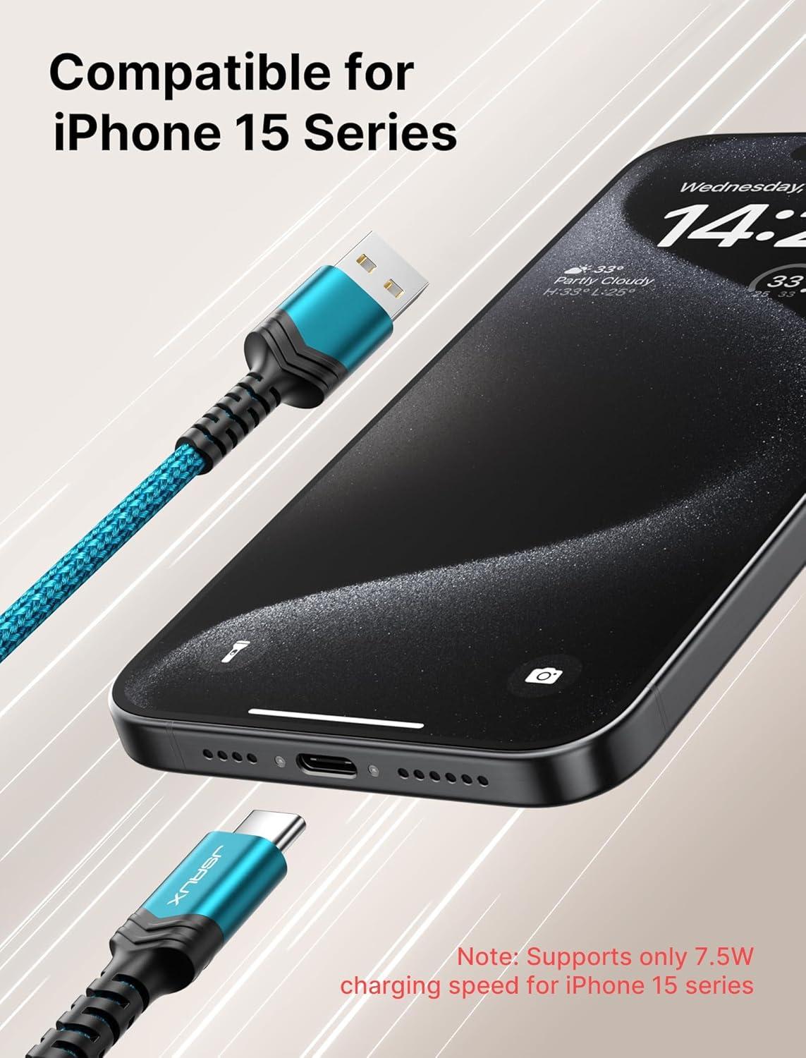 imageJSAUX USB C Cable Fast Charging 3Pack10ft66ft33ft USB A to Type C Charger Cord for iPhone 1717 Pro17 Pro Max iPhone 1616 Pro16 Pro Max Samsung Galaxy S23 S22 S20 USB C ChargerBlueGreen