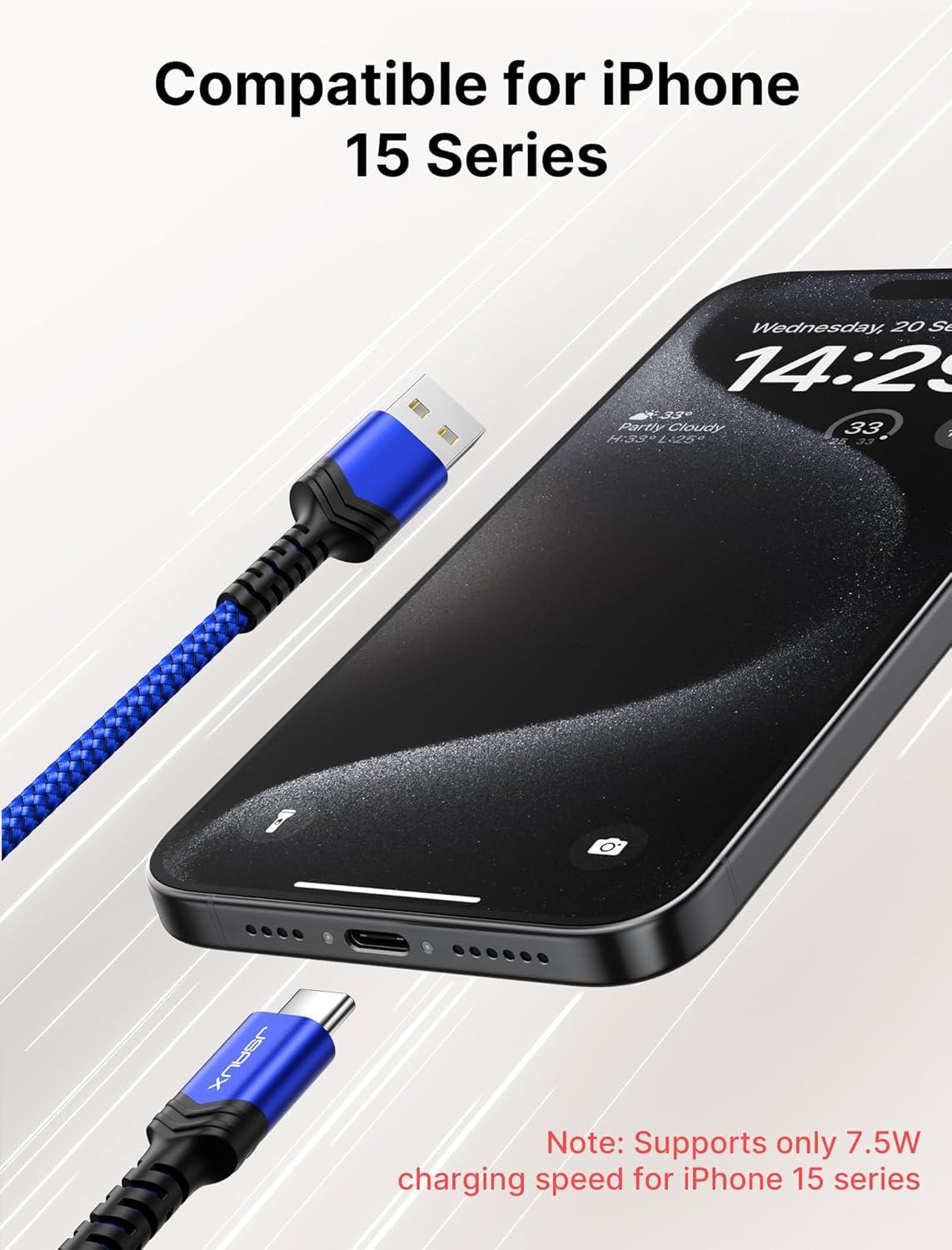 imageJSAUX USB C Cable Fast Charging 3Pack10ft66ft33ft USB A to Type C Charger Cord for iPhone 1717 Pro17 Pro Max iPhone 1616 Pro16 Pro Max Samsung Galaxy S23 S22 S20 USB C ChargerBlueBlue