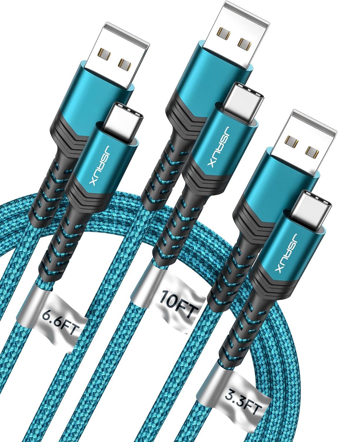imageJSAUX USB C Cable Fast Charging 3Pack10ft66ft33ft USB A to Type C Charger Cord for iPhone 1717 Pro17 Pro Max iPhone 1616 Pro16 Pro Max Samsung Galaxy S23 S22 S20 USB C ChargerBlueGreen