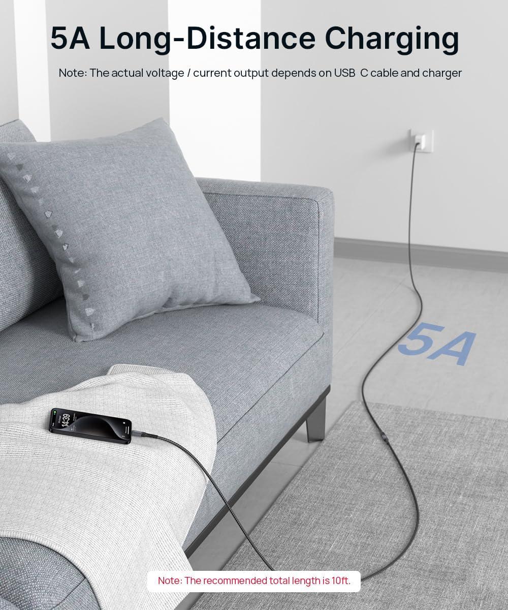 imageJSAUX USB C Extension Cable 2M66FT Type C 32 Extender Cord Male to Female Support PD 100W5A Fast Charging 10Gbps Sync Transfer Compatible with Switch 2 iPhone 17 MacBook iPad Pro Galaxy S2366FT