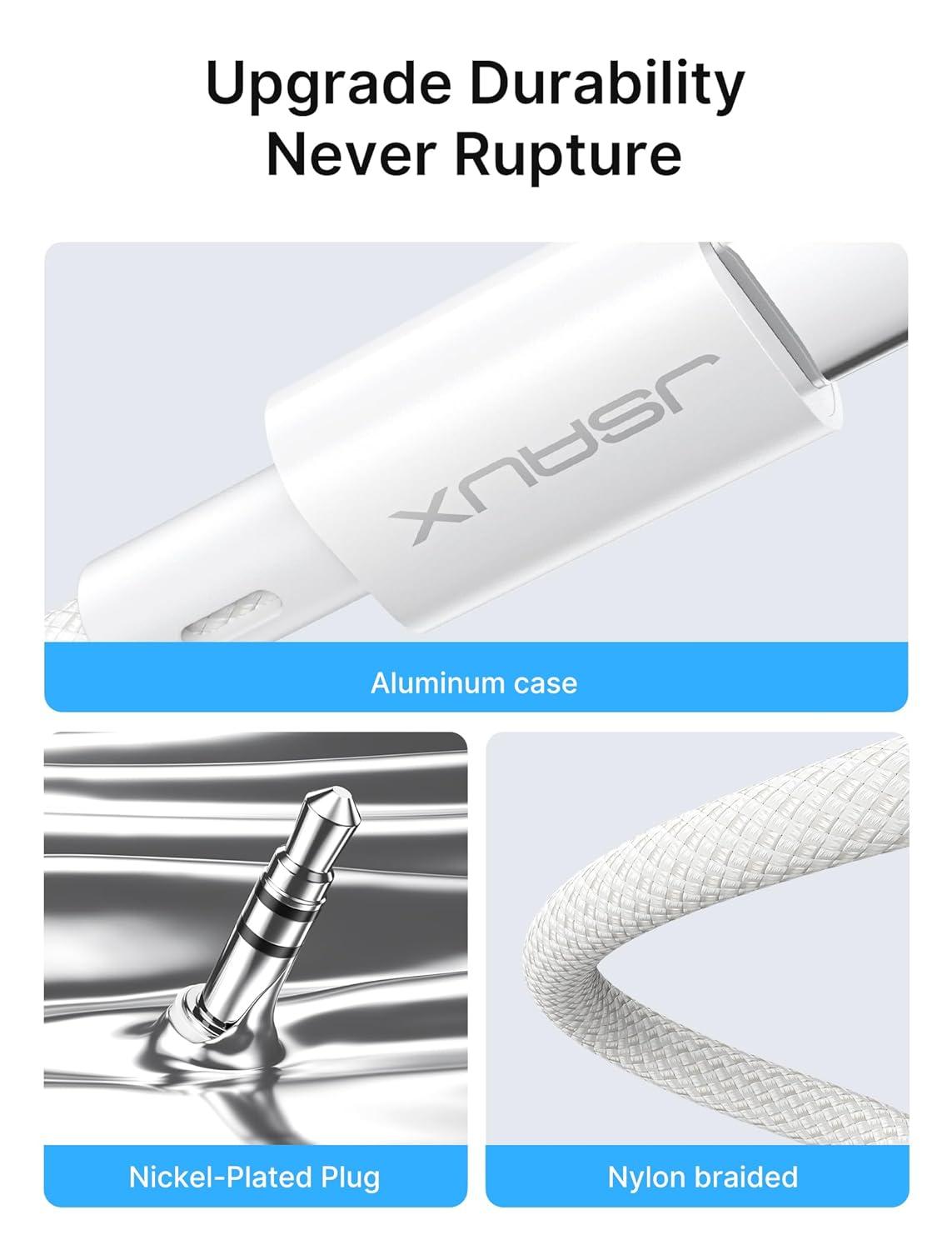 imageJSAUX USB C to 35mm Audio Aux Jack Cable for iPhone 17 Pro MaxAir 33ft Type C to 35mm Headphone Car Stereo Cord Compatible with iPhone 1615 Pro MaxSamsung Galaxy S25 S24 iPad Pro Pixel 98Whitestandard