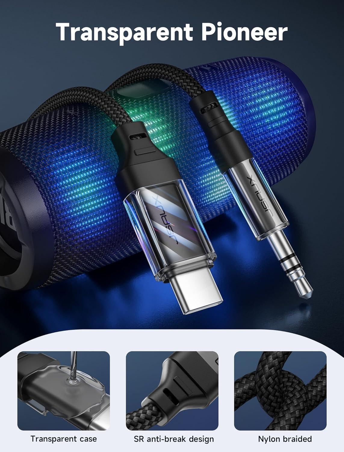 imageJSAUX USB C to 35mm Audio Aux Jack Cable for iPhone 17 Pro MaxAir 33ft Type C to 35mm Headphone Car Stereo Cord Compatible with iPhone 1615 Pro MaxSamsung Galaxy S25 S24 iPad Pro Pixel 98Crystal Black