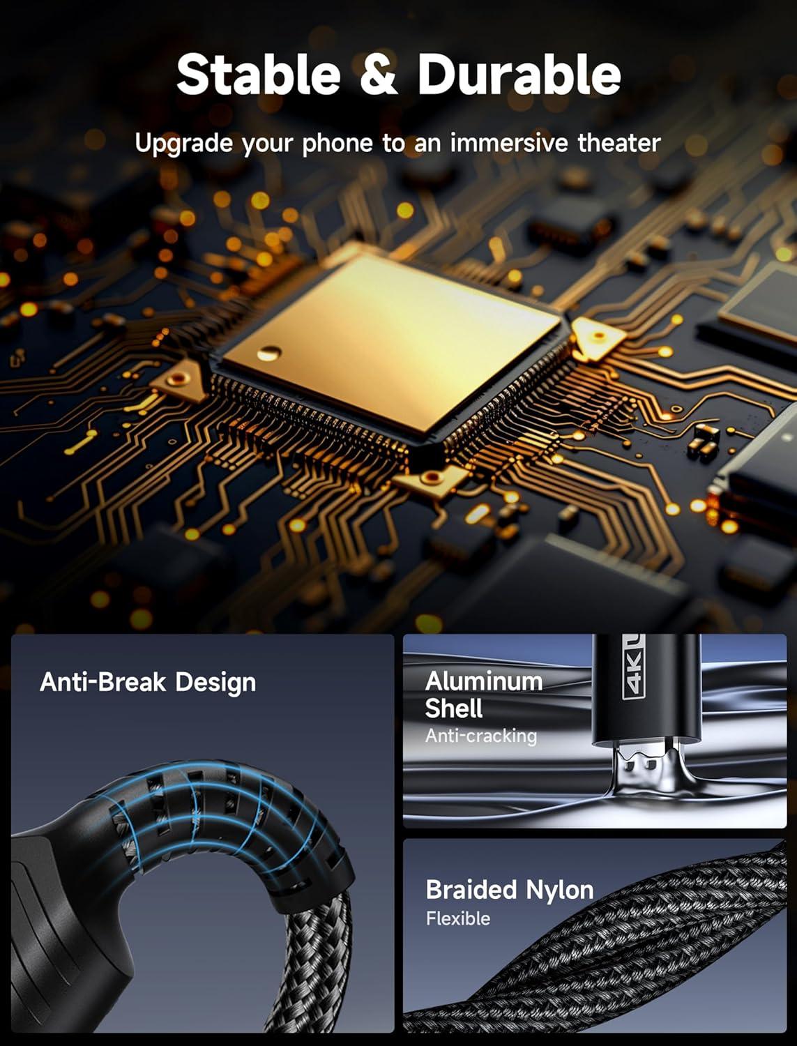 imageJSAUX USB C to HDMI Cable 10ft  4K60Hz  USB 31 Type C to HDMI 20 Cord for Home Office Thunderbolt 34 Compatible with iPhone 16 Pro Max MacBook ProAir Galaxy S8 to S24 iPad Pro iMacBlackBlack