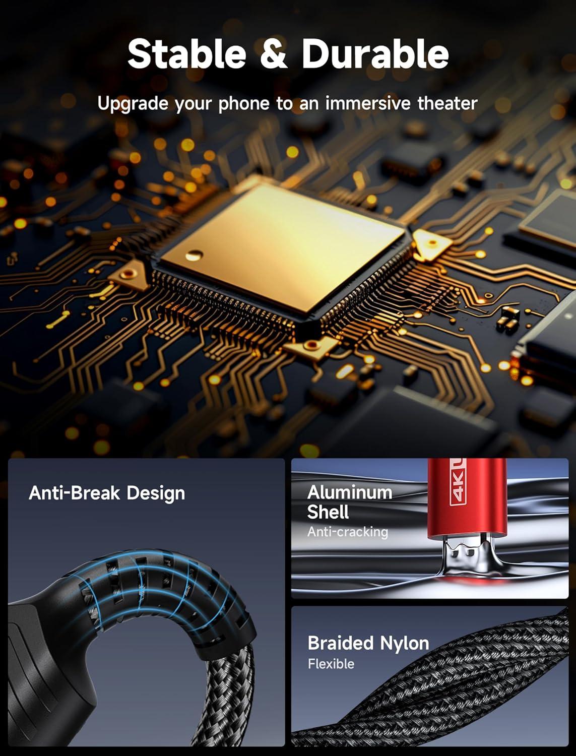 imageJSAUX USB C to HDMI Cable 10ft  4K60Hz  USB 31 Type C to HDMI 20 Cord for Home Office Thunderbolt 34 Compatible with iPhone 16 Pro Max MacBook ProAir Galaxy S8 to S24 iPad Pro iMacBlackRed