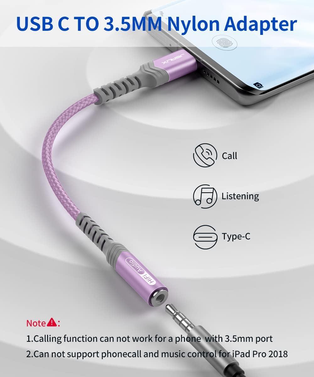 imageJSAUX USB Type C to 35mm Female Headphone Jack Adapter USB C to Aux Audio Dongle Cable Cord Compatible with iPhone 17 Pro Max16 Pro15 Samsung Galaxy S24S23S22 Ultra iPad Pro Pixel 98 GreyPurple