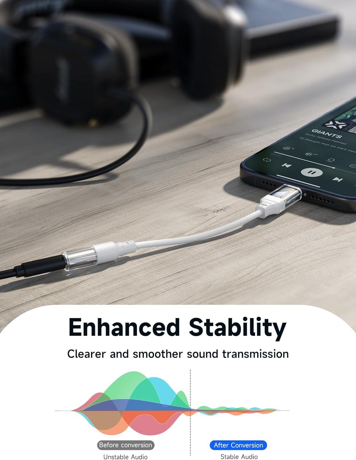 imageJSAUX USB Type C to 35mm Female Headphone Jack Adapter USB C to Aux Audio Dongle Cable Cord Compatible with iPhone 17 Pro Max16 Pro15 Samsung Galaxy S24S23S22 Ultra iPad Pro Pixel 98 GreyWhite