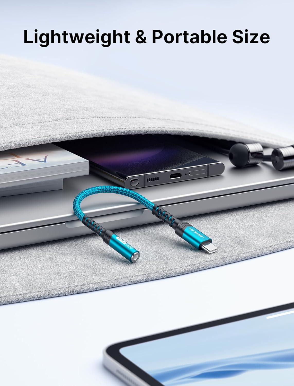 imageJSAUX USB Type C to 35mm Female Headphone Jack Adapter USB C to Aux Audio Dongle Cable Cord Compatible with iPhone 17 Pro Max16 Pro15 Samsung Galaxy S24S23S22 Ultra iPad Pro Pixel 98 GreyGreen