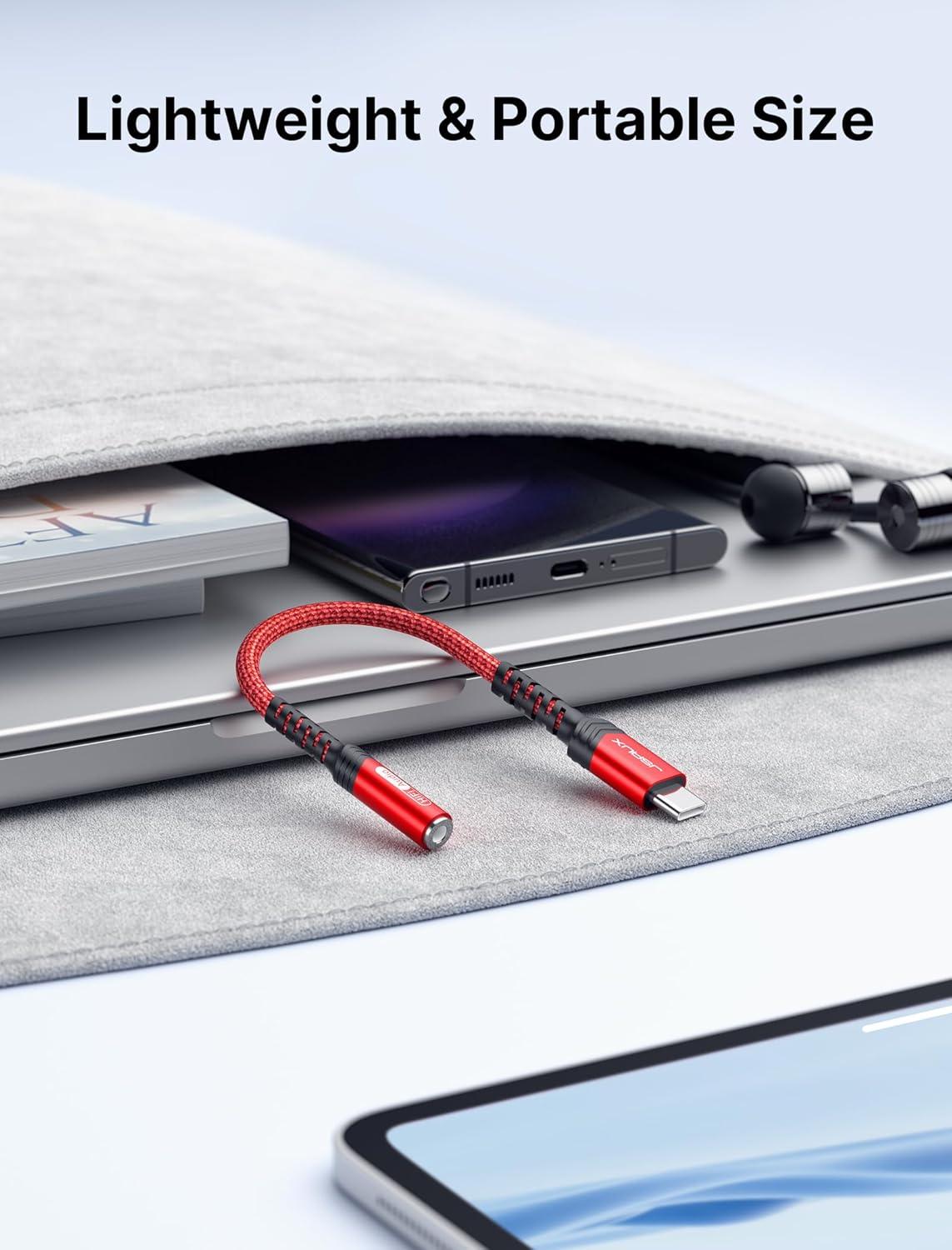 imageJSAUX USB Type C to 35mm Female Headphone Jack Adapter USB C to Aux Audio Dongle Cable Cord Compatible with iPhone 17 Pro Max16 Pro15 Samsung Galaxy S24S23S22 Ultra iPad Pro Pixel 98 GreyRed