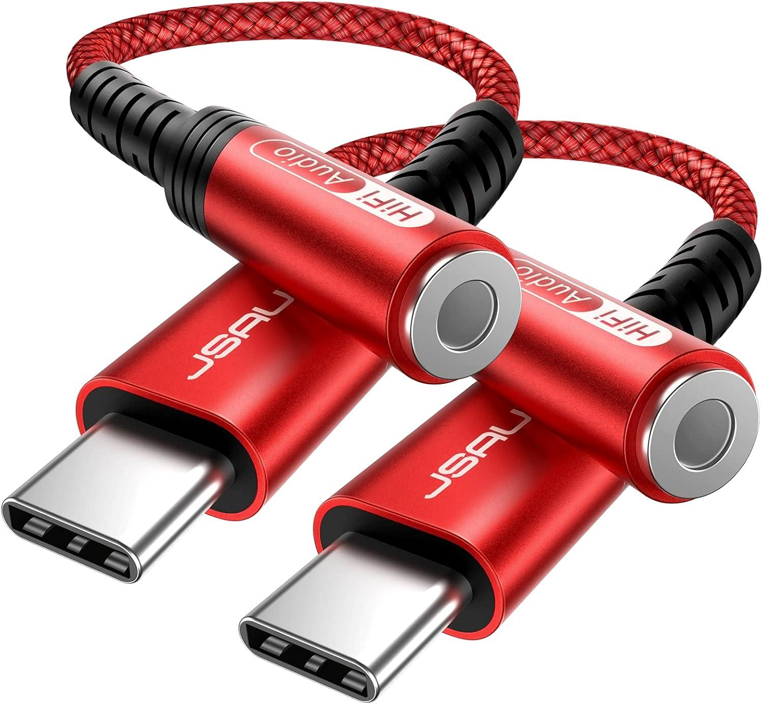 imageJSAUX USB Type C to 35mm Female Headphone Jack Adapter USB C to Aux Audio Dongle Cable Cord Compatible with iPhone 17 Pro Max16 Pro15 Samsung Galaxy S24S23S22 Ultra iPad Pro Pixel 98 GreyRed