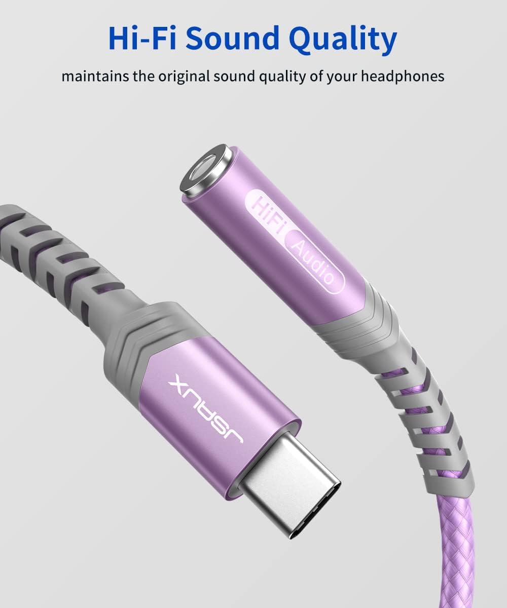 imageJSAUX USB Type C to 35mm Female Headphone Jack Adapter USB C to Aux Audio Dongle Cable Cord Compatible with iPhone 17 Pro Max16 Pro15 Samsung Galaxy S24S23S22 Ultra iPad Pro Pixel 98 GreyPurple