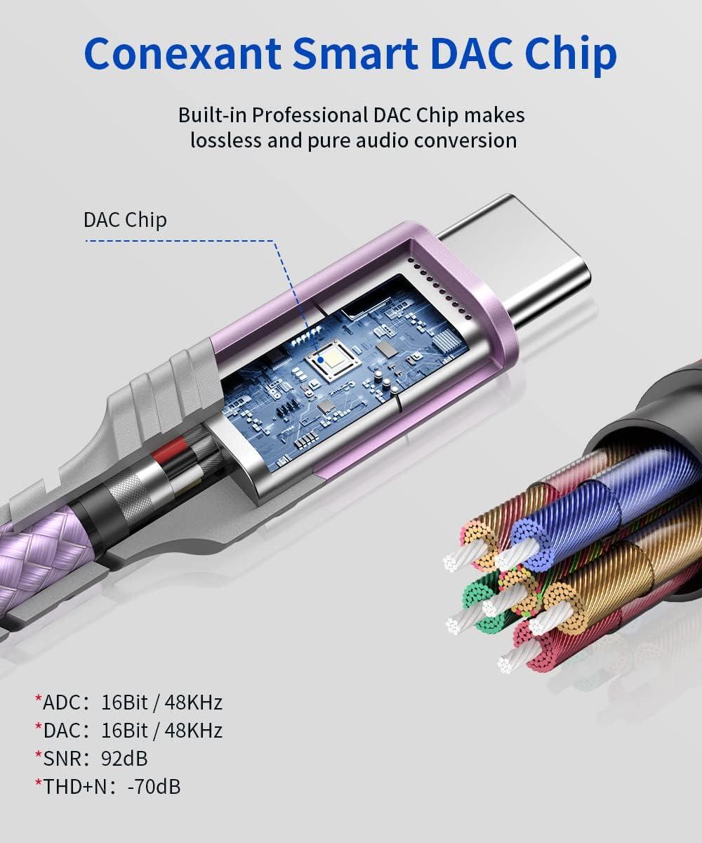 imageJSAUX USB Type C to 35mm Female Headphone Jack Adapter USB C to Aux Audio Dongle Cable Cord Compatible with iPhone 17 Pro Max16 Pro15 Samsung Galaxy S24S23S22 Ultra iPad Pro Pixel 98 GreyPurple