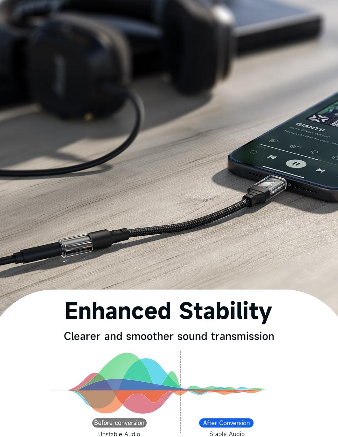 imageJSAUX USB Type C to 35mm Female Headphone Jack Adapter USB C to Aux Audio Dongle Cable Cord Compatible with iPhone 17 Pro Max16 Pro15 Samsung Galaxy S24S23S22 Ultra iPad Pro Pixel 98 GreyTransparent Black