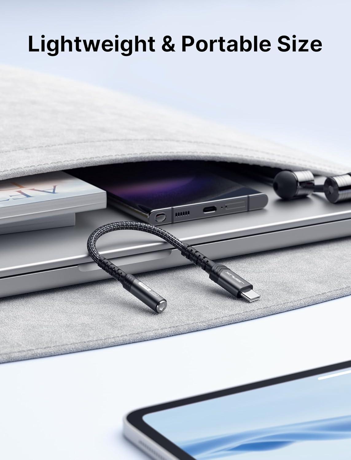 imageJSAUX USB Type C to 35mm Female Headphone Jack Adapter USB C to Aux Audio Dongle Cable Cord Compatible with iPhone 17 Pro Max16 Pro15 Samsung Galaxy S24S23S22 Ultra iPad Pro Pixel 98 GreyBlack