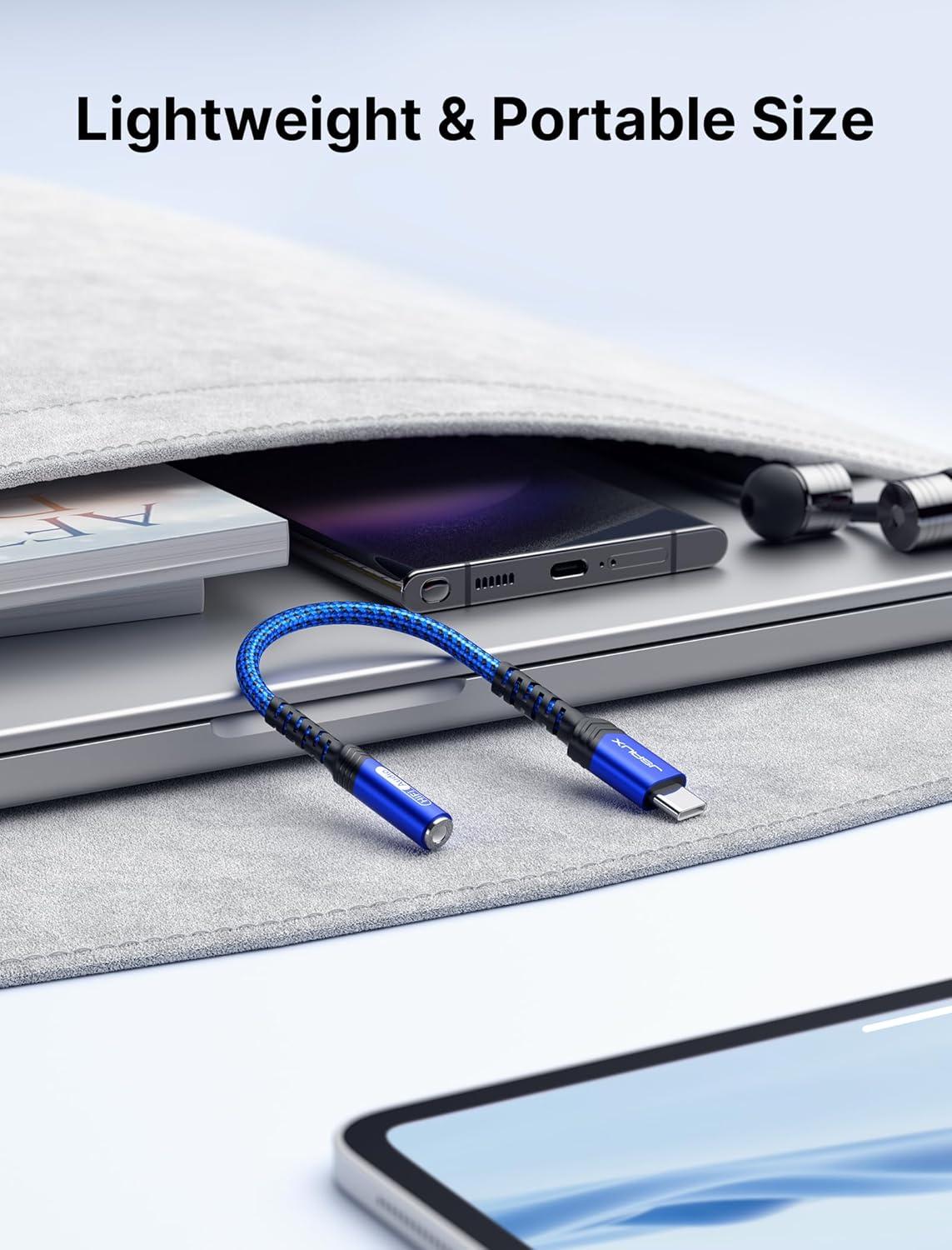 imageJSAUX USB Type C to 35mm Female Headphone Jack Adapter USB C to Aux Audio Dongle Cable Cord Compatible with iPhone 17 Pro Max16 Pro15 Samsung Galaxy S24S23S22 Ultra iPad Pro Pixel 98 GreyBlue