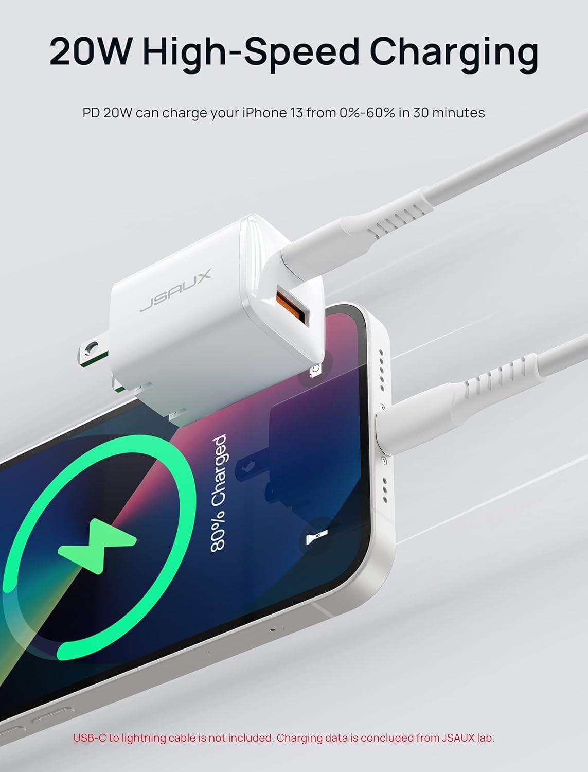 imageUSB C Charger Block JSAUX 20W Dual Port Fast Charger for iPhone 16 Charger USB Type C PD ampamp QC 30 Foldable Wall Plug Adapter for iPhone 17 16 15 14 13 12 Pro Max Apple Watch iPad Pro Air AirpodsWhite