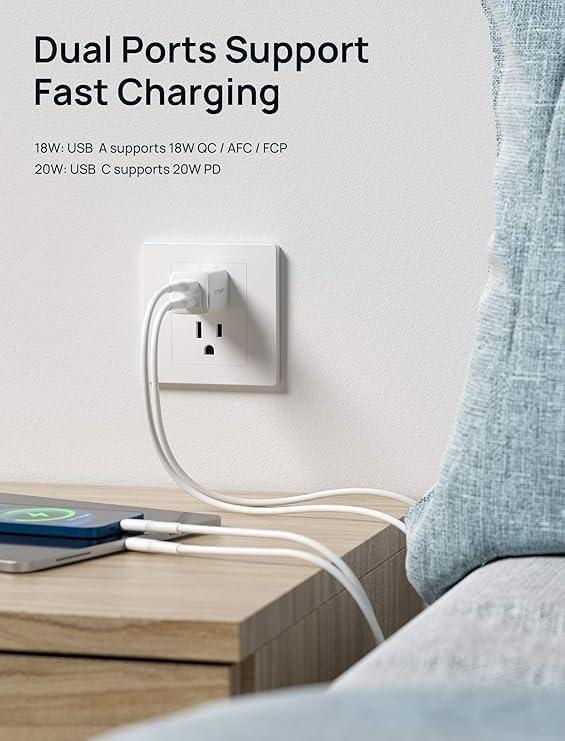 imageUSB C Charger Block JSAUX 20W Dual Port Fast Charger for iPhone 16 Charger USB Type C PD ampamp QC 30 Foldable Wall Plug Adapter for iPhone 17 16 15 14 13 12 Pro Max Apple Watch iPad Pro Air AirpodsWhite