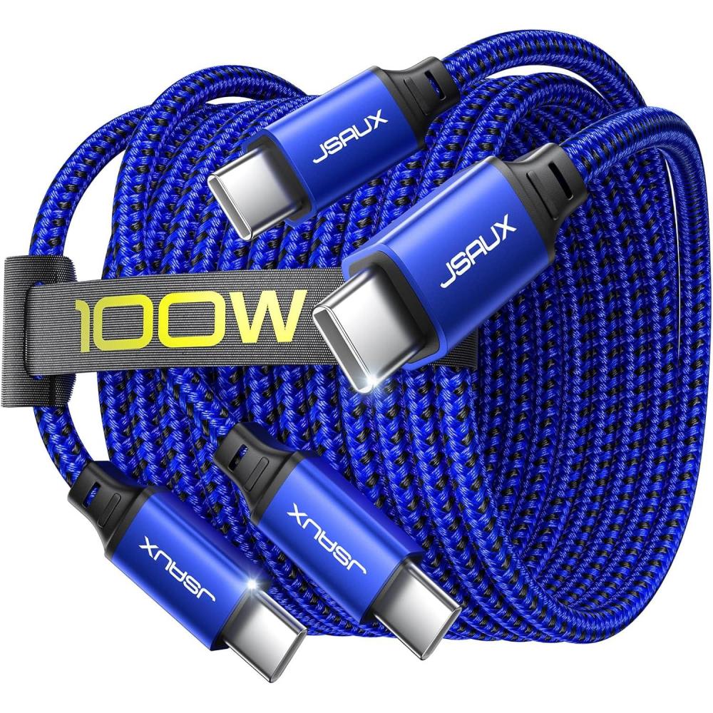 imageJSAUX 100W USB C to USB C Cable 2Pack 66FT Type C Fast Charging Cord Compatible with iPhone 17iPhone AiriPhone 17 ProiPhone 17 Pro Max iPhone 1615 Series Galaxy SNote MacBook iPad  GreyBlue