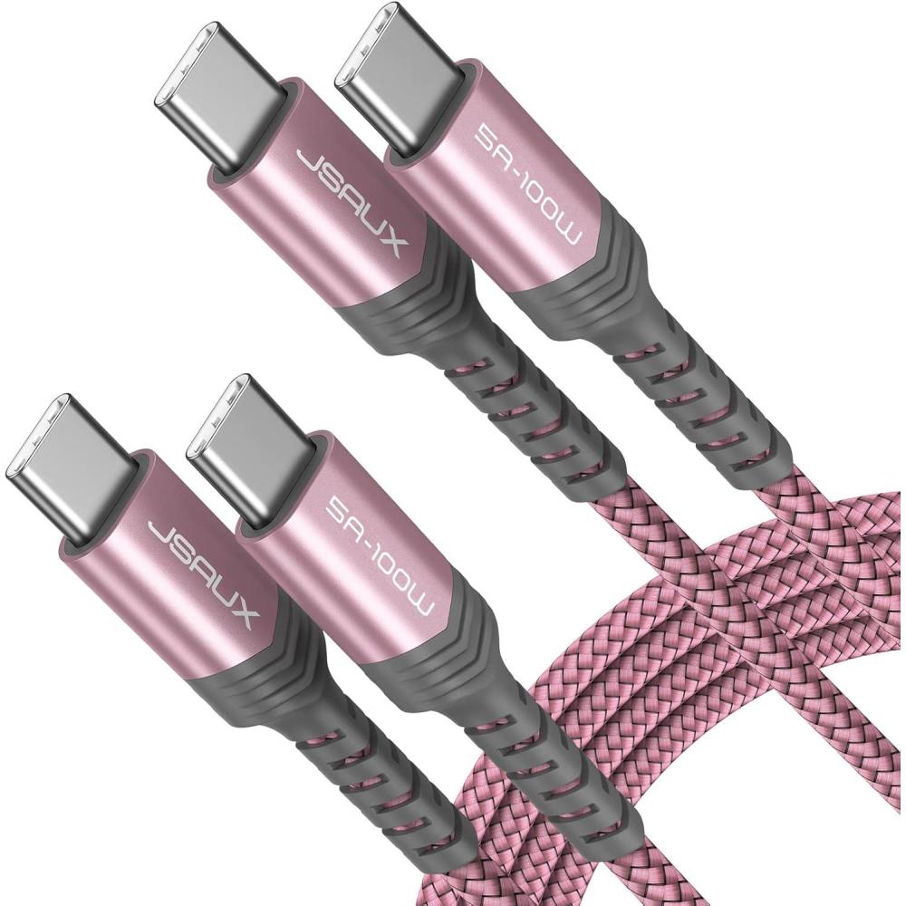 imageJSAUX 100W USB C to USB C Cable for iPhone 17 USBC Type C Charge Cord 5A Fast Charging Compatible with iPhone 17 Air 16 15 Pro Max Samsung Galaxy S25 S24 MacBook iPad Pro Carplay 66FT66FT RedPink