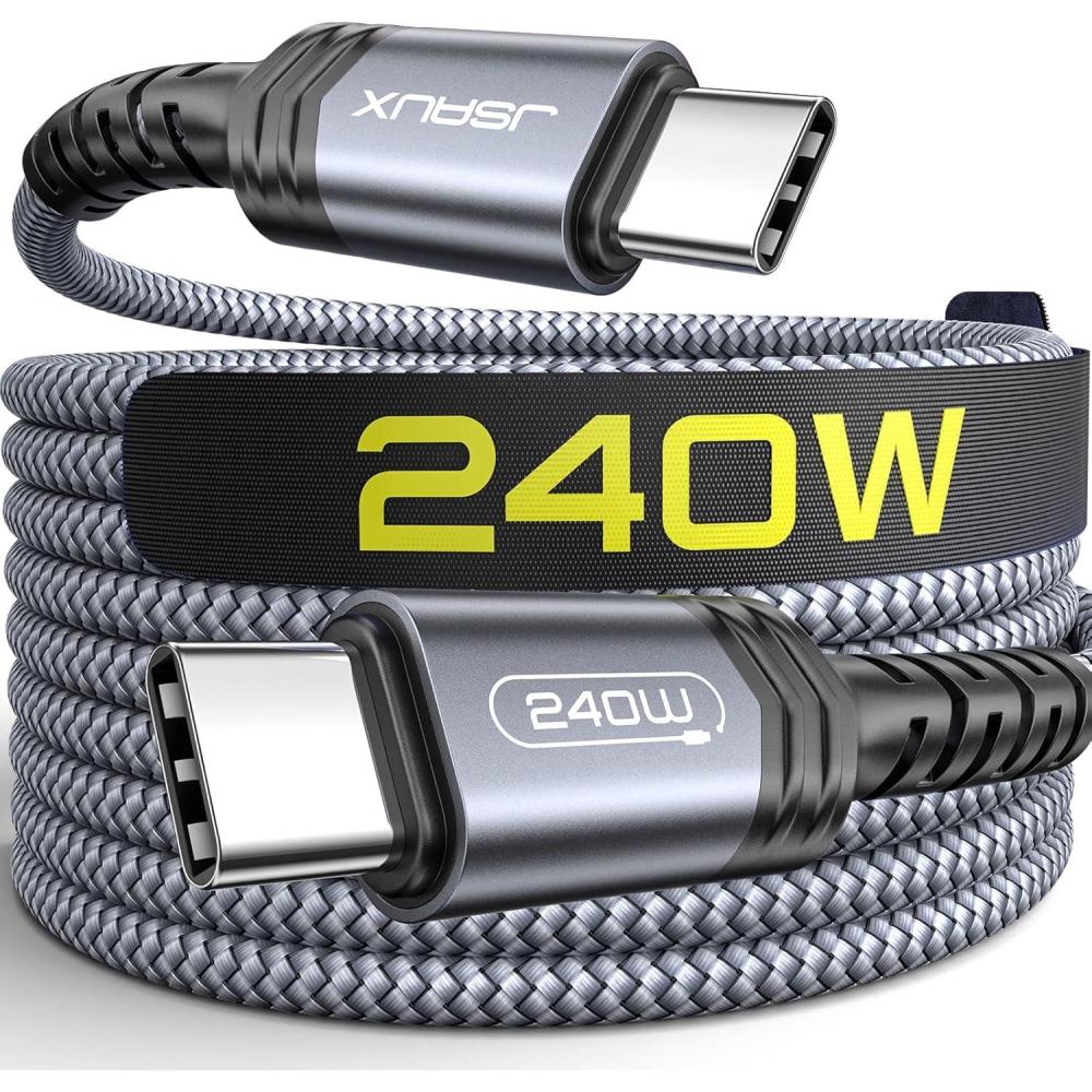 imageJSAUX 240W USB C to USB C Cable 10FT USB C Cord Type C Fast Charging for MacBook iPad Dell XPS iPhone 17iPhone AiriPhone 17 ProiPhone 17 Pro Max iPhone 1615 Samsung Galaxy Pixel  BlueGrey