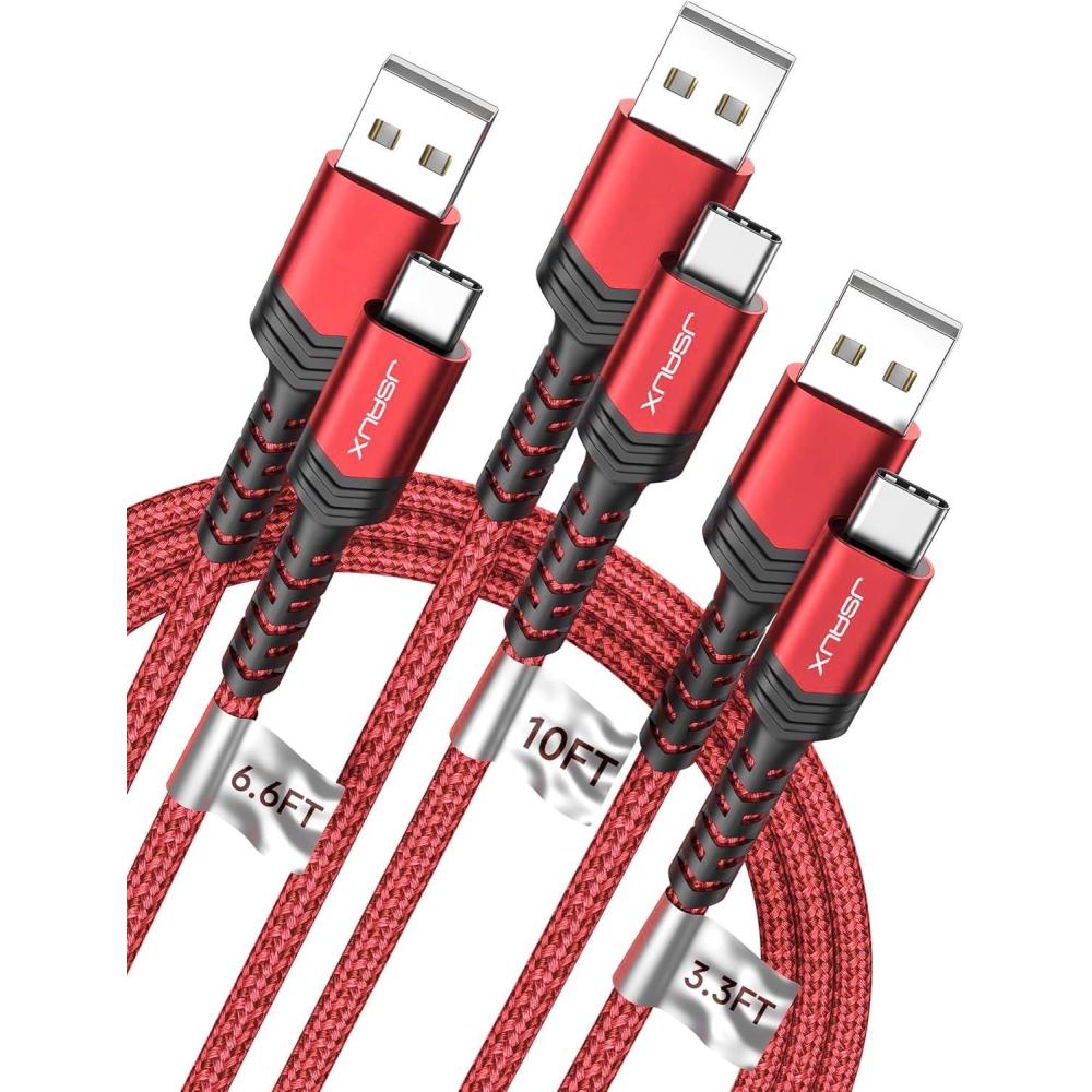 imageJSAUX USB C Cable Fast Charging 3Pack10ft66ft33ft USB A to Type C Charger Cord for iPhone 1717 Pro17 Pro Max iPhone 1616 Pro16 Pro Max Samsung Galaxy S23 S22 S20 USB C ChargerBlueRed