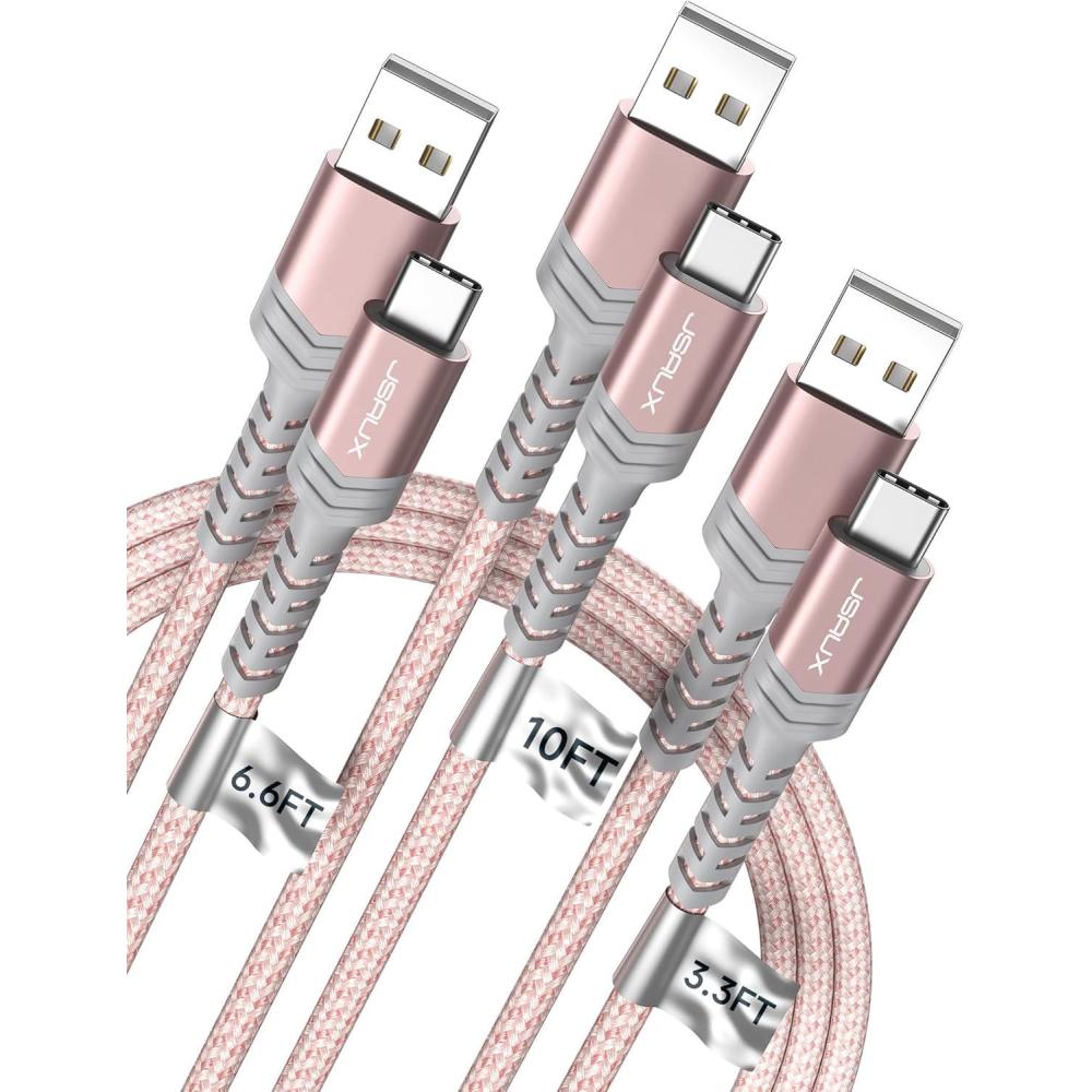 imageJSAUX USB C Cable Fast Charging 3Pack10ft66ft33ft USB A to Type C Charger Cord for iPhone 1717 Pro17 Pro Max iPhone 1616 Pro16 Pro Max Samsung Galaxy S23 S22 S20 USB C ChargerBlueRose Gold