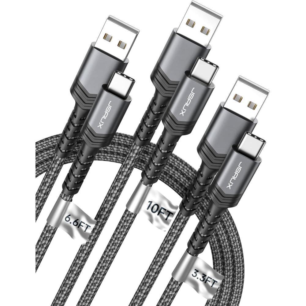 imageJSAUX USB C Cable Fast Charging 3Pack10ft66ft33ft USB A to Type C Charger Cord for iPhone 1717 Pro17 Pro Max iPhone 1616 Pro16 Pro Max Samsung Galaxy S23 S22 S20 USB C ChargerBlueGrey