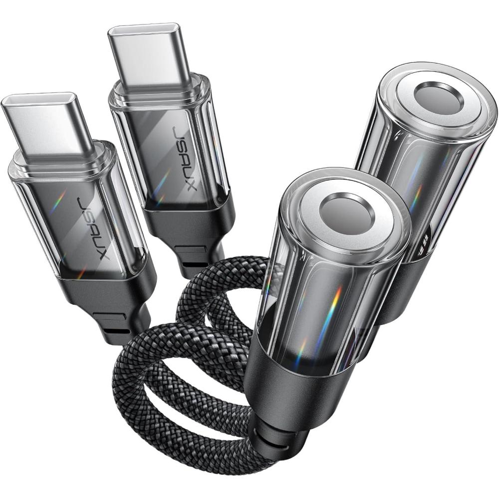 imageJSAUX USB Type C to 35mm Female Headphone Jack Adapter USB C to Aux Audio Dongle Cable Cord Compatible with iPhone 17 Pro Max16 Pro15 Samsung Galaxy S24S23S22 Ultra iPad Pro Pixel 98 GreyTransparent Black