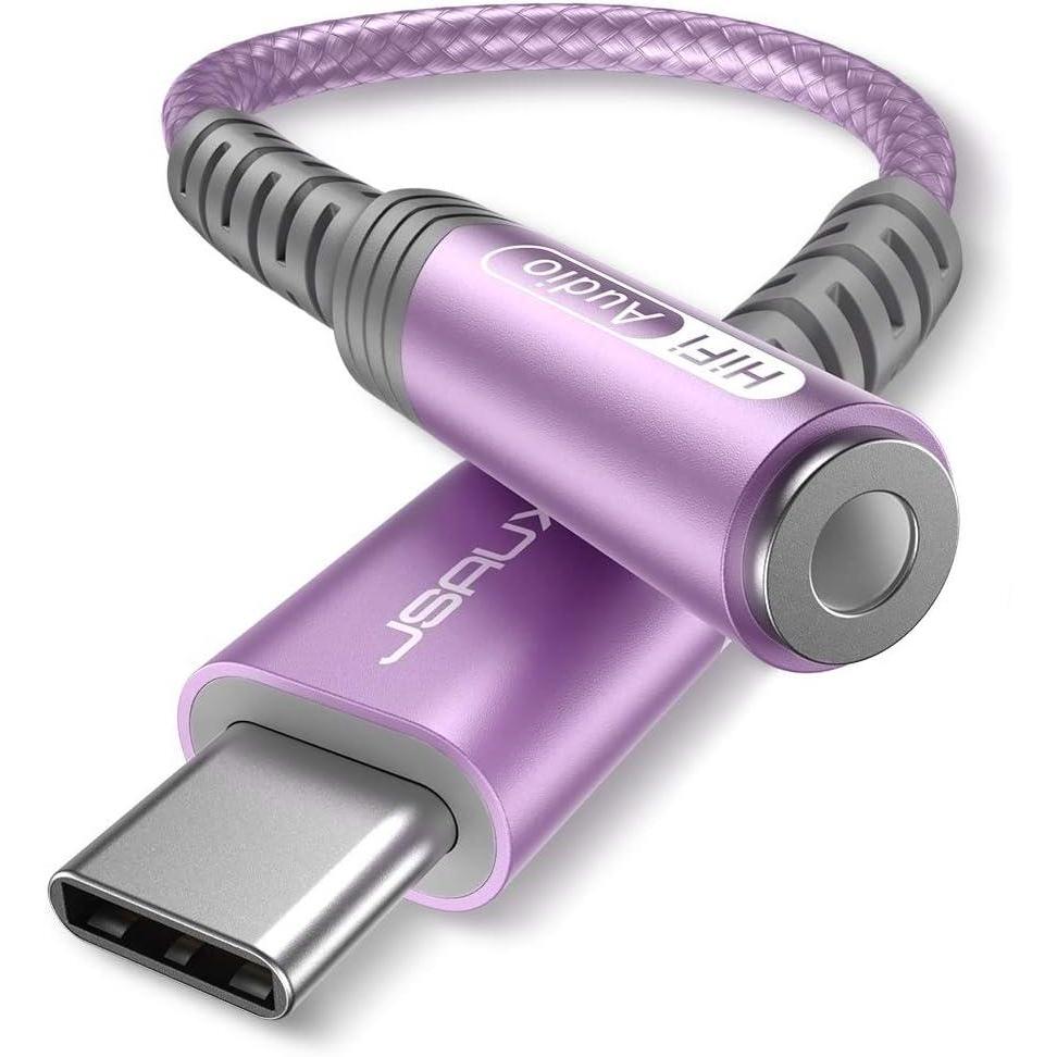 imageJSAUX USB Type C to 35mm Female Headphone Jack Adapter USB C to Aux Audio Dongle Cable Cord Compatible with iPhone 17 Pro Max16 Pro15 Samsung Galaxy S24S23S22 Ultra iPad Pro Pixel 98 GreyPurple