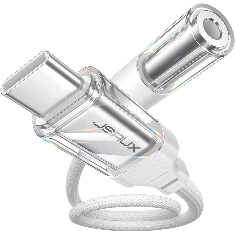 imageJSAUX USB Type C to 35mm Female Headphone Jack Adapter USB C to Aux Audio Dongle Cable Cord Compatible with iPhone 17 Pro Max16 Pro15 Samsung Galaxy S24S23S22 Ultra iPad Pro Pixel 98 GreyWhite