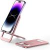 imageJSAUX Cell Phone Stand Foldable Aluminum Adjustable Phone Holder for Desk Portable Travel Essentials Office Accessories for iPhone 17 16 15 14 13 Pro Max Samsung S25 S24 S23 Ultra KindleGrayPink