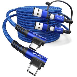 imageJSAUX 100W USB C Cable 2Pack 10FT Right Angle Fast Charging Cord with USB A to C Adapter for iPhone AiriPhone 17 iPhone 17 ProiPhone 17 Pro Max iPhone 1615 Samsung MacBook iPad  RedBlue