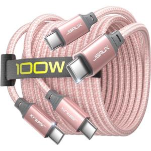 imageJSAUX 100W USB C to USB C Cable 2Pack 66FT Type C Fast Charging Cord Compatible with iPhone 17iPhone AiriPhone 17 ProiPhone 17 Pro Max iPhone 1615 Series Galaxy SNote MacBook iPad  GreyPink